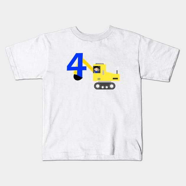4th birthday | excavator Kids T-Shirt by Die Designwerkstatt